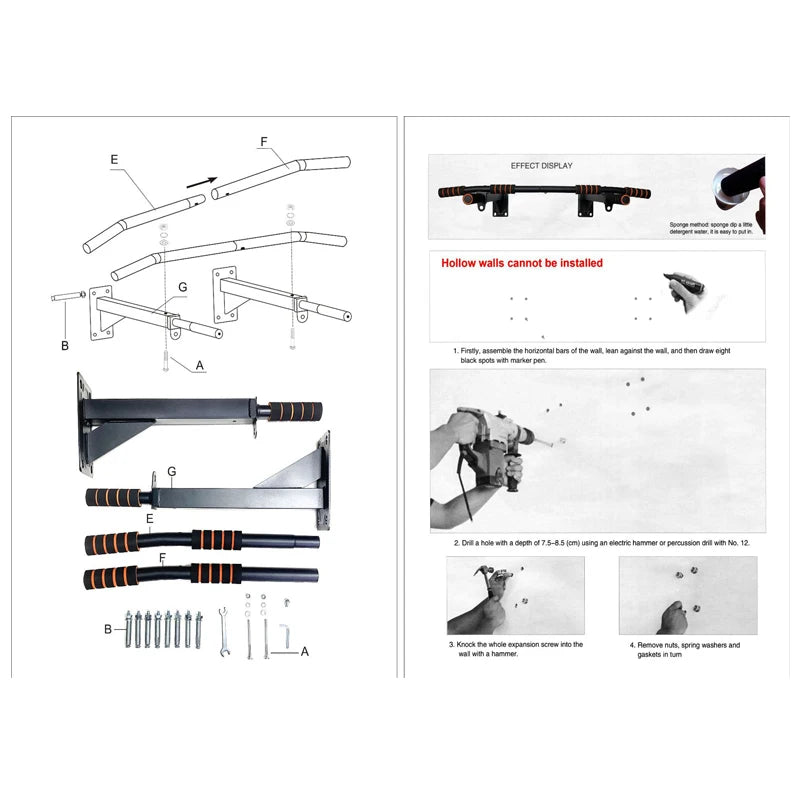 1pc Indoor Wall Mounted Horizontal Bar Fitness Equipment Pull - Ups Sturdy Bar Frame and Parallel Bar for Sports Training